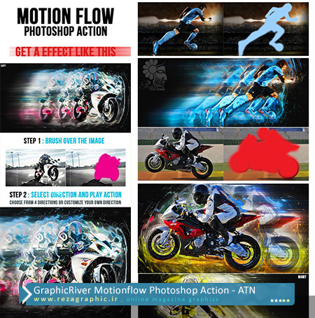 اکشن ایجاد افکت حرکت فتوشاپ گرافیک ریور - GraphicRiver Motionflow Action | رضاگرافیک 